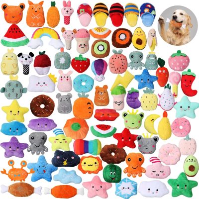Inbelive 80 Pcs Dog Squeaky Toys Bulk for Small Puppy Dog Stuffed Plush Chew Toys Small Medium Dogs PET Toys with Squeakers for Puppies Teething (Novel Style)