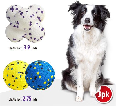 Inbelive Dog Balls Tennis Ball Toys Dog Toys for Aggressive Chewers Durable Teething Chew Toys Water Toy Fetch Balls for Large Medium Small Dog and Puppies (4 Balls)