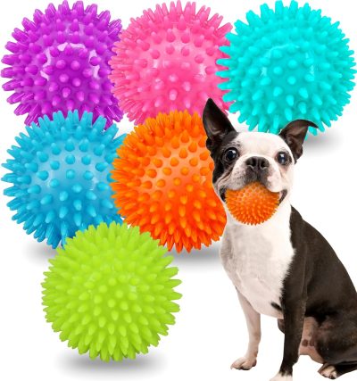 Inbelive 2.5" Squeaky Dog Balls for Small Medium Dogs, 6 Pack Small Dog Chew Toys with Spike, Puppy Toys for Teeth Cleaning and Training (Green 6 Pack)