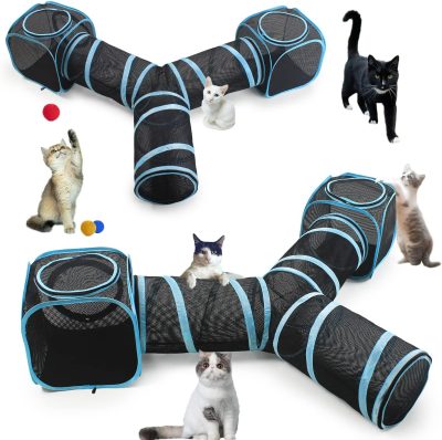 Inbelive Cat Furniture Tent for Indoor and Outdoor Playpen Portable Cat Tunnels, Outdoor Kennel (2 Cube + 3-Way Tunnel)