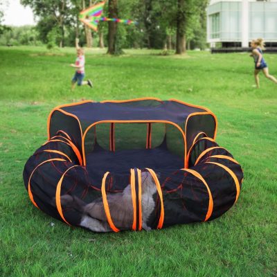 Inbelive Cat Tunnel Tube Cat Enclosures Foldable Cat Tent Small Animal Playpen Bunny Cage Cat Toy Pet Tents Outdoor Indoor for Fun Orange with Storage Bag
