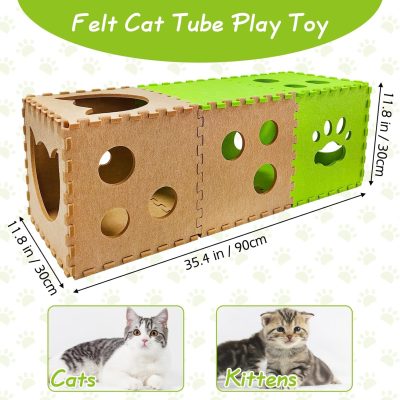 Inbelive Cat Play Tunnel 14 Pcs DIY Foldable Cat Hideaway Cave with Interactive Peek Hole Felt Kitten Play Tubes and Tunnels for Indoor Cats Up to 20lb