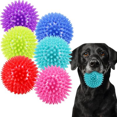 Inbelive 2.5" Squeaky Dog Balls for Small Medium Dogs, 6 Pack Small Dog Chew Toys with Spike, Puppy Toys for Teeth Cleaning and Training (Green 6 Pack)