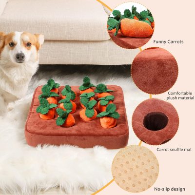Inbelive Dog Carrot Toy, Enrichment Dog Puzzle Toys, Hide and Seek Carrot Farm Dog Plush Chew Toys for Small Medium and Large Dogs Cats with 12 Carrots