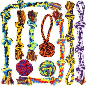 Inbelive Large Tough Chew Toys for Aggressive Chewers Large Breed,Heavy Duty Dental Rope Toys Kit for Medium Dogs,5 Knots Indestructible Cotton Puppy Teething Chew Tug Toy Set of 9