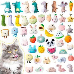 Inbelive 50 Pcs Catnip Toys for Indoor Cat Plush Cats Toys Bulk Interactive Catnip Filled Kitten Toys Cat Chew Toy Pet Cats Supplies