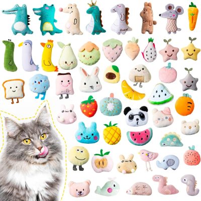 Inbelive 50 Pcs Catnip Toys for Indoor Cat Plush Cats Toys Bulk Interactive Catnip Filled Kitten Toys Cat Chew Toy Pet Cats Supplies