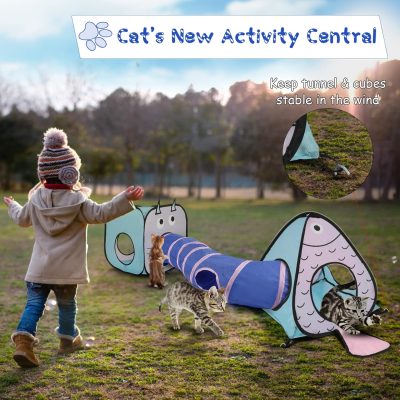 Inbelive Cat Toy Tunnel and Cubes Bundle - Interactive Crinkle Collapsible Cat Tube and Foldable Cubes Playground for Kitty, Rabbit, Puppy, Ferret Hiding Hunting and Resting