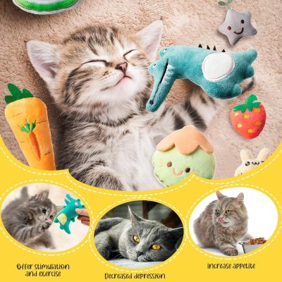 Inbelive 50 Pcs Catnip Toys for Indoor Cat Plush Cats Toys Bulk Interactive Catnip Filled Kitten Toys Cat Chew Toy Pet Cats Supplies