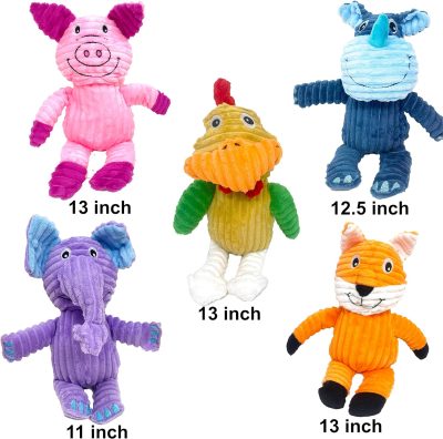 Inbelive 5 Pack Tough Plush Animal Dog Toys Assortment Value Bundle Dog Squeaky Toys Assortment Puppy Pet Mutt Dog Toy Dog Squeak Toy for Medium Large Dogs