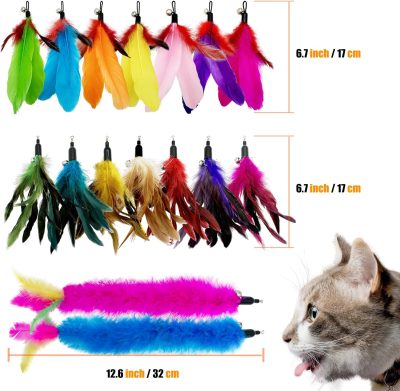 Inbelive Cat Feather Toys Refill Cat Wand Replacement Feathers, 16 PCS Cat Toy Feather Refills, Cat Wand Attachments Feathers for Cat Toys