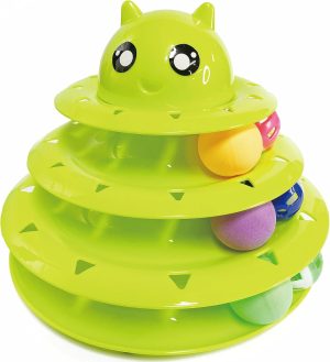 Inbelive Cat Toy Roller,3 Levels Tower with Six Multiple Balls Cat Turntable Toy,Funny Interactive Cat Toys for Indoor,Funny Puzzle Toy for Kitten Pet Cats,Do Exercise&Play Game (Yellow-Green)