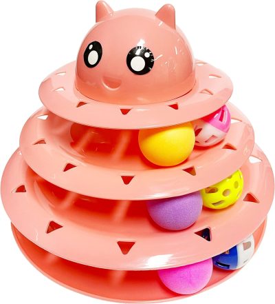 Inbelive Cat Toy Roller,3 Levels Tower with Six Multiple Balls Cat Turntable Toy,Funny Interactive Cat Toys for Indoor,Funny Puzzle Toy for Kitten Pet Cats,Do Exercise&Play Game (Yellow-Green)