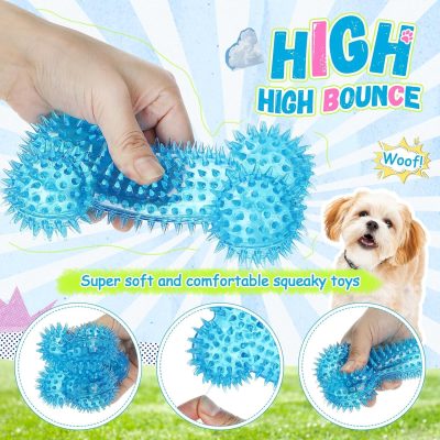Inbelive 12 Pack Squeaky Dog Toy 6'' Bone Chew Toy Rubber Bone Toy Dogs Spiky Dog Toy for Medium and Large Dogs Teeth Cleaning and Training Aggressive Chewers, 4 Colors