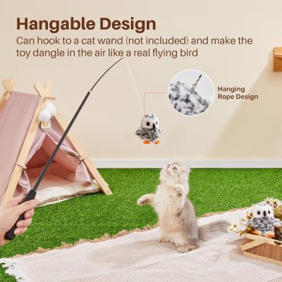 Inbelive Flapping Snowy Owl Cat Toys, Lifelike Bird Chirp, Rechargeable Owl Touch Activated Kitten Toy, Interactive Catnip Kicker Exercise Toys 4.0" for All Breeds