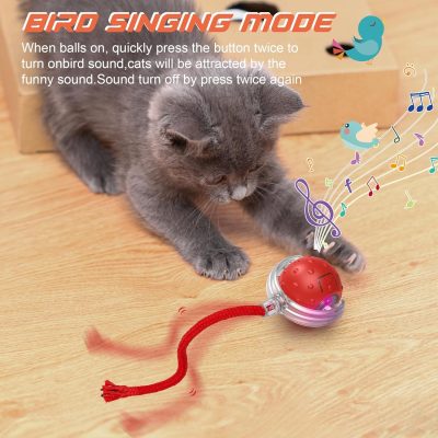 Inbelive Interactive Cat Toys Ball, Motion Activate Electric Cat Toy, Automatic Pet Exercise Toys, Simulate Bird Calls, USB Rechargeable (Long Tail)