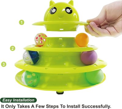 Inbelive Cat Toy Roller,3 Levels Tower with Six Multiple Balls Cat Turntable Toy,Funny Interactive Cat Toys for Indoor,Funny Puzzle Toy for Kitten Pet Cats,Do Exercise&Play Game (Yellow-Green)