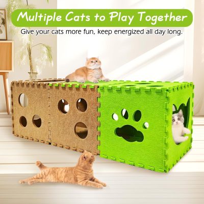 Inbelive Cat Play Tunnel 14 Pcs DIY Foldable Cat Hideaway Cave with Interactive Peek Hole Felt Kitten Play Tubes and Tunnels for Indoor Cats Up to 20lb