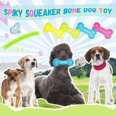 Inbelive 12 Pack Squeaky Dog Toy 6'' Bone Chew Toy Rubber Bone Toy Dogs Spiky Dog Toy for Medium and Large Dogs Teeth Cleaning and Training Aggressive Chewers, 4 Colors