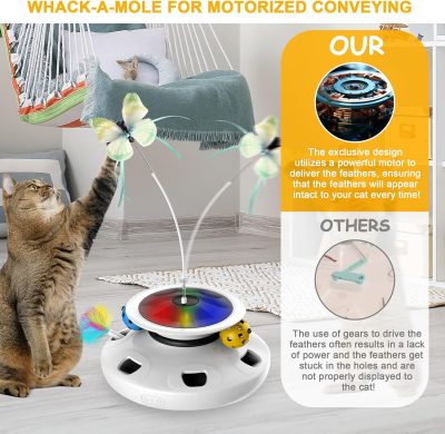 Inbelive 4 in 1 Cat Toys Rechargeable with 2000mAh Battery, Interactive Cat Toys for Indoor Cats, Track Balls Kitten Toy, Fluttering Butterfly, Electronic Whack a Mole for All Breeds