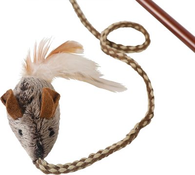 Inbelive OurPets Play-N-Squeak Teathered & Feathered Play Wand Cat Toy, for All Breed Sizes