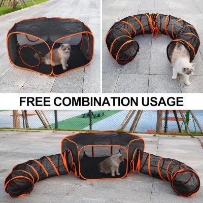 Inbelive Cat Tunnel Tube Cat Enclosures Foldable Cat Tent Small Animal Playpen Bunny Cage Cat Toy Pet Tents Outdoor Indoor for Fun Orange with Storage Bag