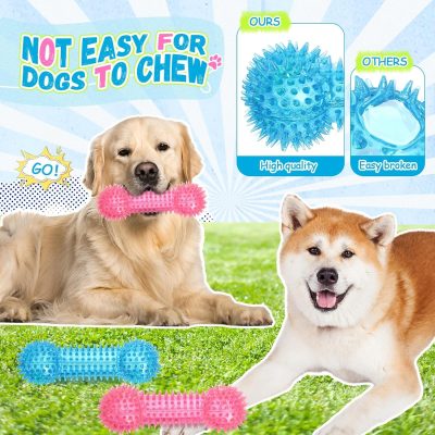 Inbelive 12 Pack Squeaky Dog Toy 6'' Bone Chew Toy Rubber Bone Toy Dogs Spiky Dog Toy for Medium and Large Dogs Teeth Cleaning and Training Aggressive Chewers, 4 Colors