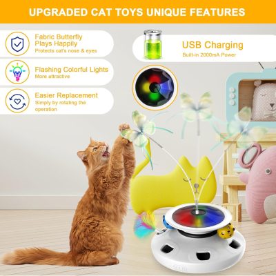 Inbelive 4 in 1 Cat Toys Rechargeable with 2000mAh Battery, Interactive Cat Toys for Indoor Cats, Track Balls Kitten Toy, Fluttering Butterfly, Electronic Whack a Mole for All Breeds