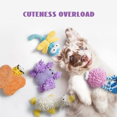 Inbelive Small Medium Dog Toys, Soft Fabric Squeaky Puppy Toys, Keep Dogs Busy, Plush Durable Stuffed Crinkle Pet Chew Toys for Medium, Small Puppy Dogs, Cute Pet Teething Toys, 5 Packs