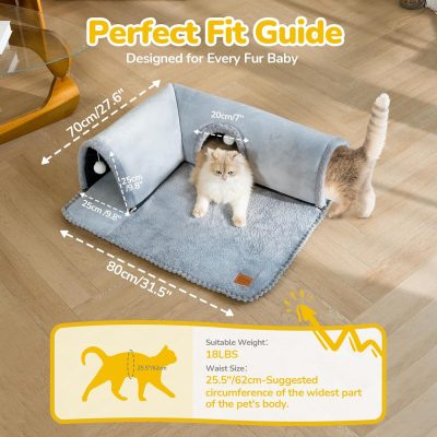 Inbelive Cat Tunnel Bed Indoor: Detachable Kitty Pet Play Tube - Washable Kitten Cave Mat with Ball Toys