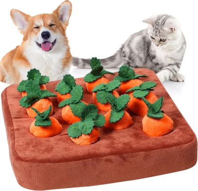 Inbelive Dog Carrot Toy, Enrichment Dog Puzzle Toys, Hide and Seek Carrot Farm Dog Plush Chew Toys for Small Medium and Large Dogs Cats with 12 Carrots