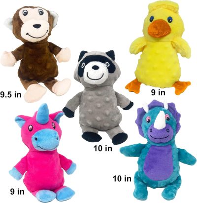 Inbelive 5 Pack Tough Plush Animal Dog Toys Assortment Value Bundle Dog Squeaky Toys Assortment Puppy Pet Mutt Dog Toy Dog Squeak Toy for Medium Large Dogs (5 Pack Dots)