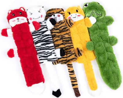 Inbelive Dog Squeaky Toys, 5 PCS Crinkle Plush Dog Toys, No Stuffing Dog Toys for Small Medium Large Dogs, Stuffless Puppy Toys for Boredom
