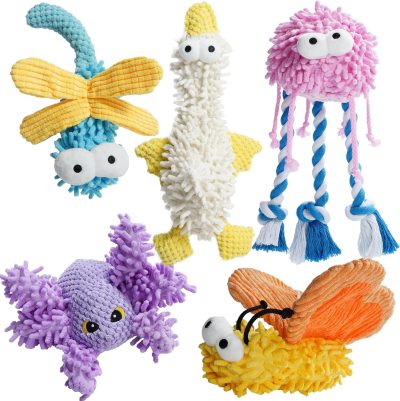 Inbelive Small Medium Dog Toys, Soft Fabric Squeaky Puppy Toys, Keep Dogs Busy, Plush Durable Stuffed Crinkle Pet Chew Toys for Medium, Small Puppy Dogs, Cute Pet Teething Toys, 5 Packs