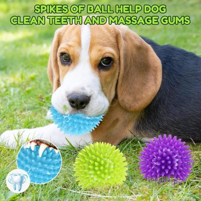 Inbelive 2.5" Squeaky Dog Balls for Small Medium Dogs, 6 Pack Small Dog Chew Toys with Spike, Puppy Toys for Teeth Cleaning and Training (Green 6 Pack)