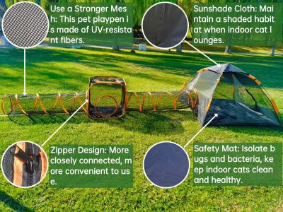 Inbelive Portable Outdoor Cat Enclosures for Indoor Cats, 4-in-1 Large Cat Tent Outdoor with Tunnel for Cats and Other Pets