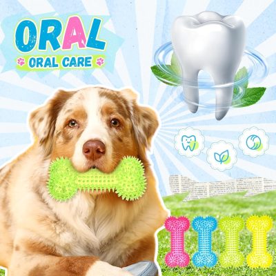 Inbelive 12 Pack Squeaky Dog Toy 6'' Bone Chew Toy Rubber Bone Toy Dogs Spiky Dog Toy for Medium and Large Dogs Teeth Cleaning and Training Aggressive Chewers, 4 Colors