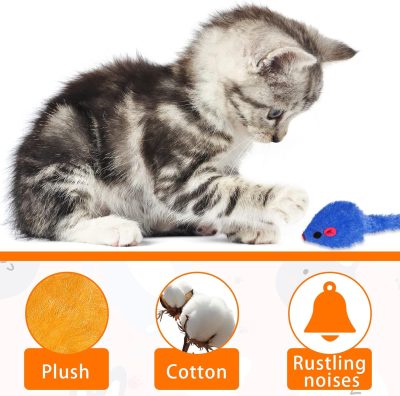 Inbelive 120 Pcs Rainbow Furry Cat Mouse Toys Interactive Rattle Cat Toy Mice Small Soft Rustle Sound Kitten Toys for Pets Cat Puppy Kittens Play, Assorted Colors