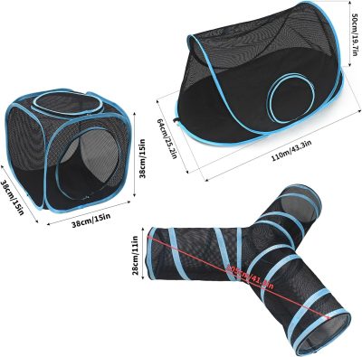 Inbelive Cat Furniture Tent for Indoor and Outdoor Playpen Portable Cat Tunnels, Outdoor Kennel (2 Cube + 3-Way Tunnel)