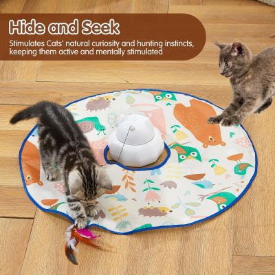Inbelive 4 in 1 Cat Laser Toy Automatic, Interactive Cat Toys for Indoor Cats, Hide and Seek Kitten Wand Toy, USB Rechargeable Electronic Toys with Moving Feather, Cover for Bored Cats All Breeds