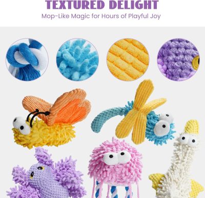 Inbelive Small Medium Dog Toys, Soft Fabric Squeaky Puppy Toys, Keep Dogs Busy, Plush Durable Stuffed Crinkle Pet Chew Toys for Medium, Small Puppy Dogs, Cute Pet Teething Toys, 5 Packs