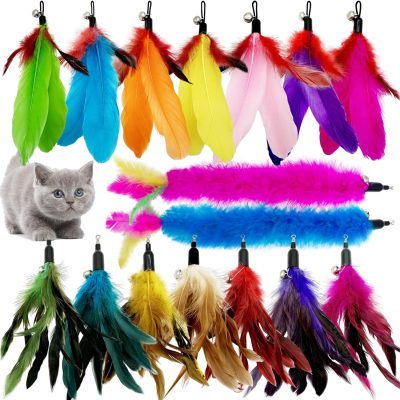 Inbelive Cat Feather Toys Refill Cat Wand Replacement Feathers, 16 PCS Cat Toy Feather Refills, Cat Wand Attachments Feathers for Cat Toys