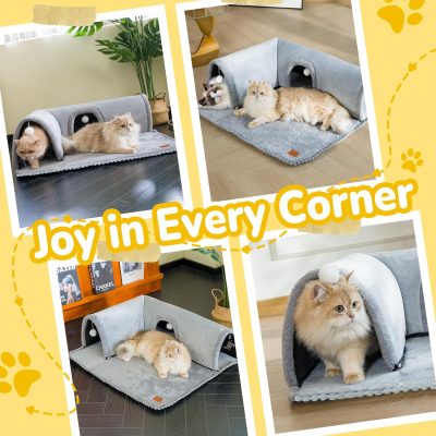 Inbelive Cat Tunnel Bed Indoor: Detachable Kitty Pet Play Tube - Washable Kitten Cave Mat with Ball Toys