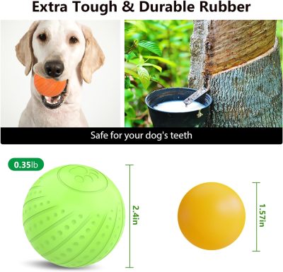 Inbelive Interactive Dog Toy Ball 2.3'' 2 Interactive Modes Soft Enhanced Rubber Bite Resistant Durable Motion Activated Automatic Rolling Ball Toys with LED
