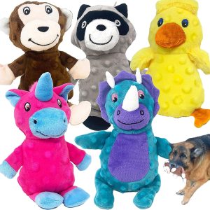 Inbelive 5 Pack Tough Plush Animal Dog Toys Assortment Value Bundle Dog Squeaky Toys Assortment Puppy Pet Mutt Dog Toy Dog Squeak Toy for Medium Large Dogs (5 Pack Dots)