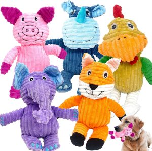 Inbelive 5 Pack Tough Plush Animal Dog Toys Assortment Value Bundle Dog Squeaky Toys Assortment Puppy Pet Mutt Dog Toy Dog Squeak Toy for Medium Large Dogs
