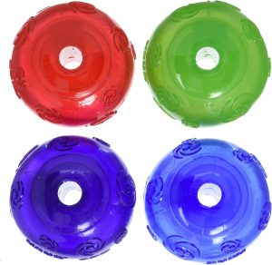 Inbelive Dog Squeezz Ball Medium Assorted Colors Green, Red, Blue, Purple 4pk