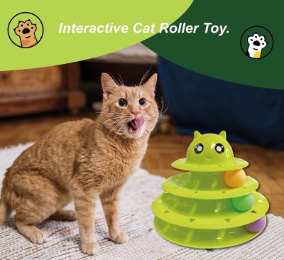Inbelive Cat Toy Roller,3 Levels Tower with Six Multiple Balls Cat Turntable Toy,Funny Interactive Cat Toys for Indoor,Funny Puzzle Toy for Kitten Pet Cats,Do Exercise&Play Game (Yellow-Green)