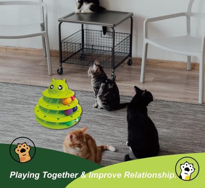 Inbelive Cat Toy Roller,3 Levels Tower with Six Multiple Balls Cat Turntable Toy,Funny Interactive Cat Toys for Indoor,Funny Puzzle Toy for Kitten Pet Cats,Do Exercise&Play Game (Yellow-Green)