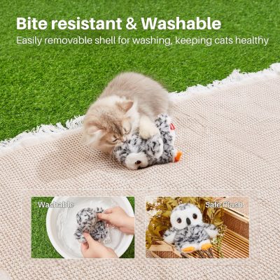 Inbelive Flapping Snowy Owl Cat Toys, Lifelike Bird Chirp, Rechargeable Owl Touch Activated Kitten Toy, Interactive Catnip Kicker Exercise Toys 4.0" for All Breeds